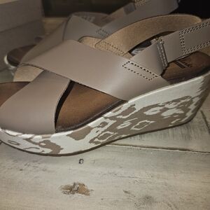 Clarks Beige and Brown Wedge Sandals